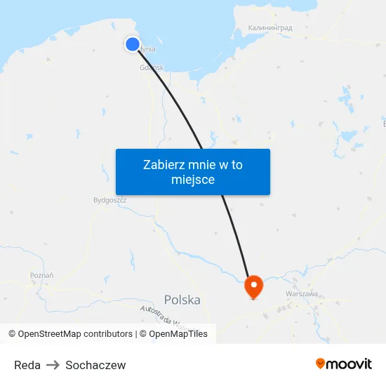 Reda to Sochaczew map