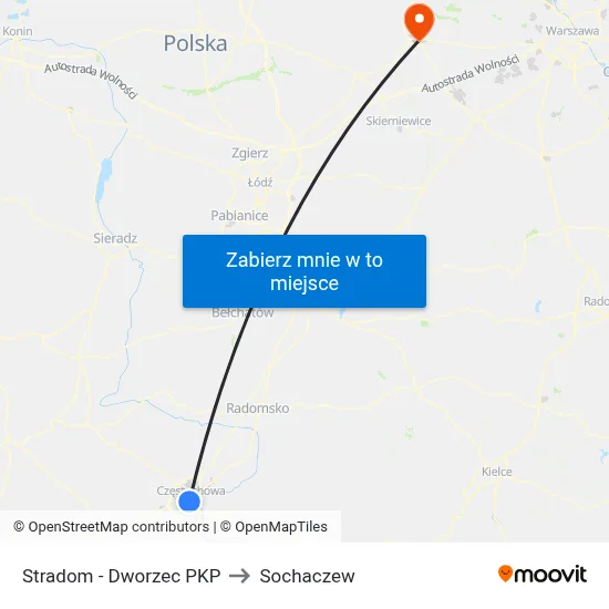 Stradom - Dworzec PKP to Sochaczew map