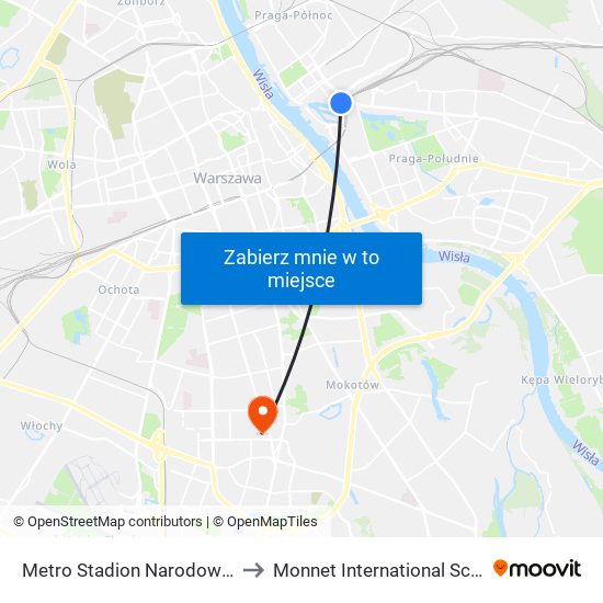 Metro Stadion Narodowy 12 to Monnet International School map