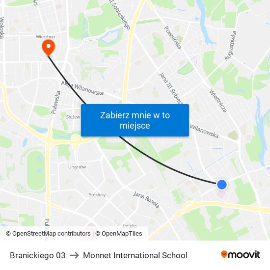 Branickiego 03 to Monnet International School map