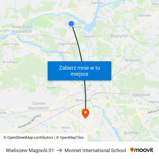 Wieliszew Magnolii 01 to Monnet International School map