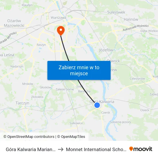 Góra Kalwaria Marianki to Monnet International School map