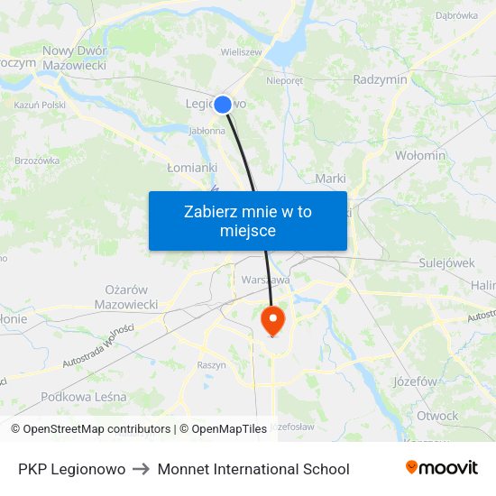 PKP Legionowo to Monnet International School map