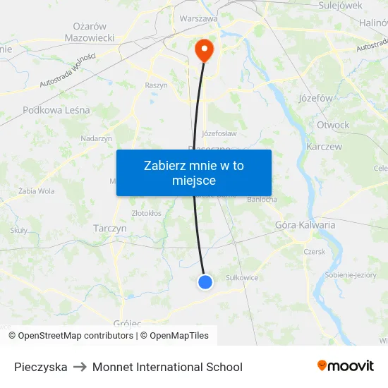 Pieczyska to Monnet International School map