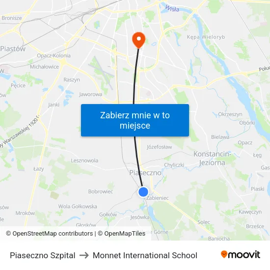 Piaseczno Szpital to Monnet International School map