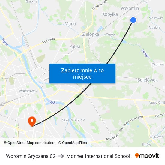 Wołomin Gryczana 02 to Monnet International School map