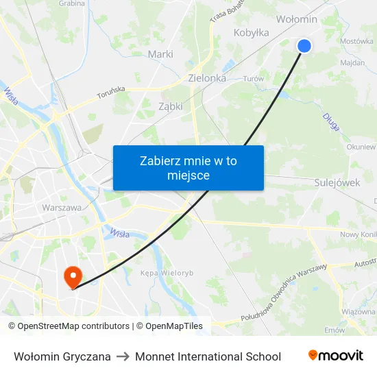 Wołomin Gryczana to Monnet International School map