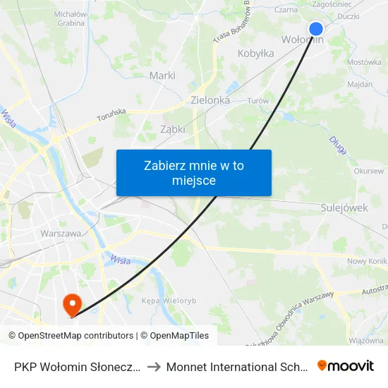 PKP Wołomin Słoneczna to Monnet International School map