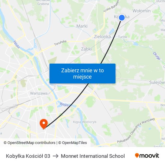 Kobyłka Kościół to Monnet International School map