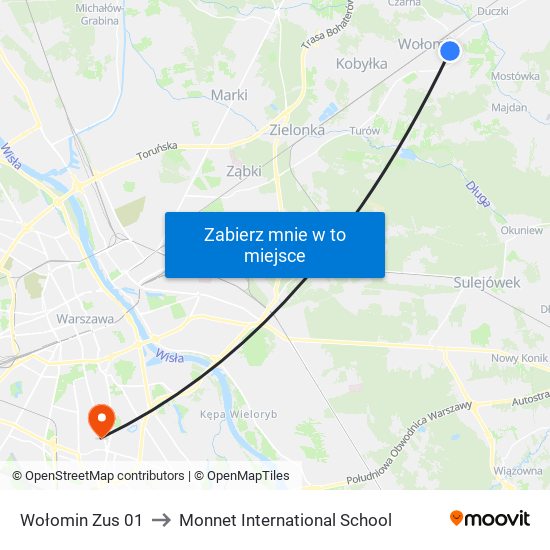 Wołomin Zus 01 to Monnet International School map