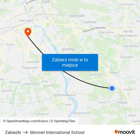 Zabieżki to Monnet International School map