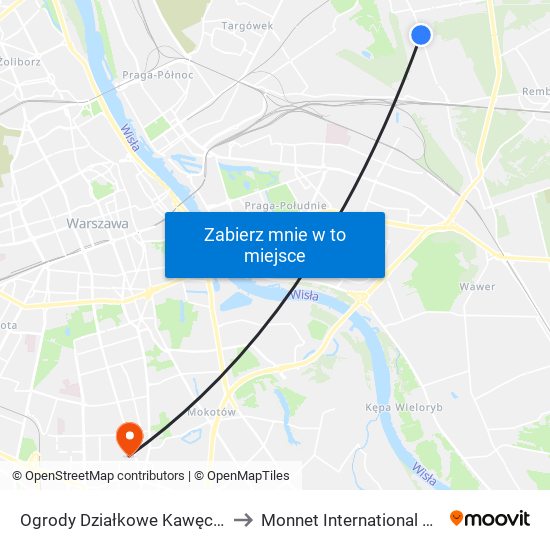 Ogrody Działkowe Kawęczyn 01 to Monnet International School map