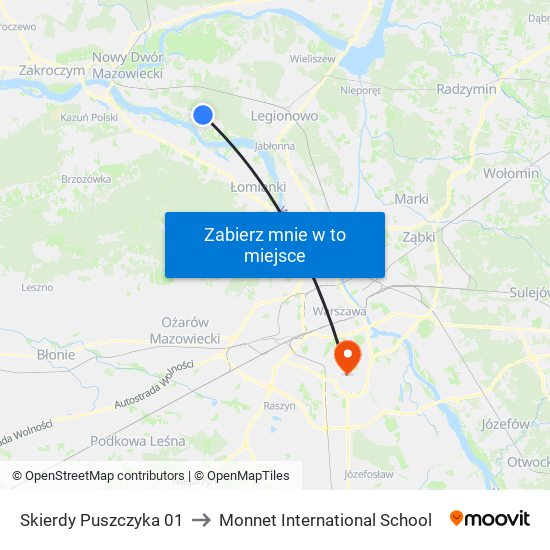 Skierdy Puszczyka 01 to Monnet International School map