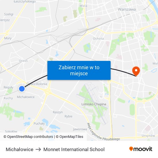 Michałowice to Monnet International School map