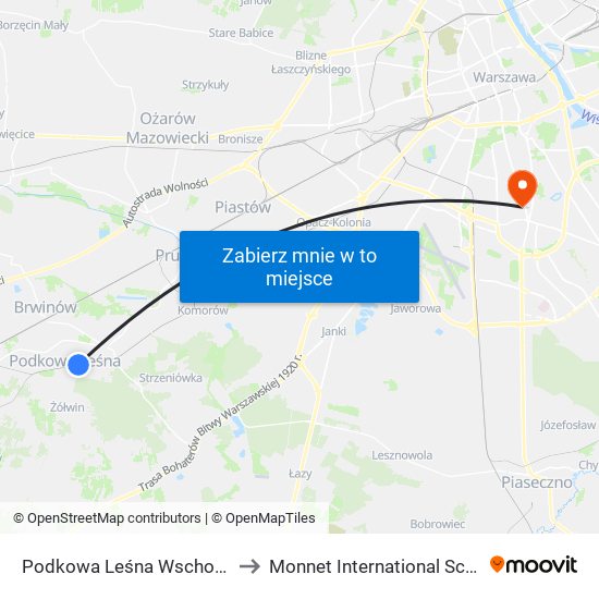 Podkowa Leśna Wschodnia to Monnet International School map