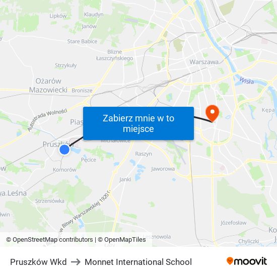 Pruszków Wkd to Monnet International School map