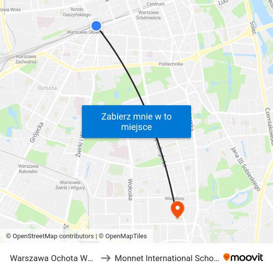 Warszawa Ochota WKD to Monnet International School map