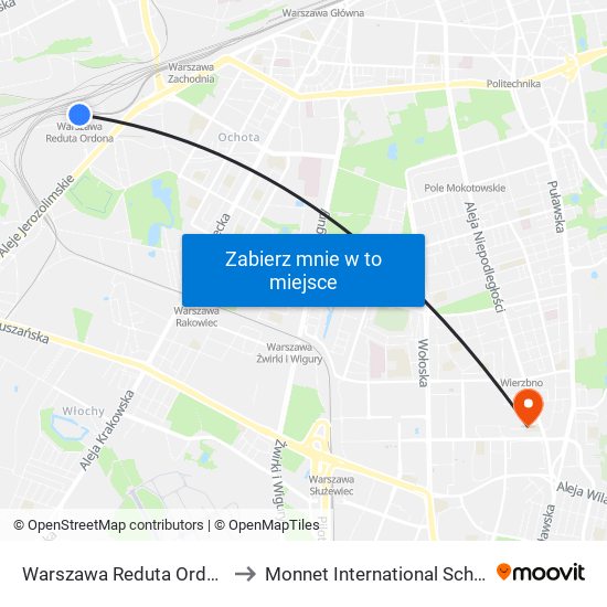 Warszawa Reduta Ordona to Monnet International School map