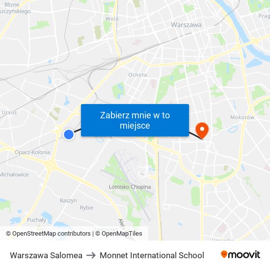 Warszawa Salomea to Monnet International School map