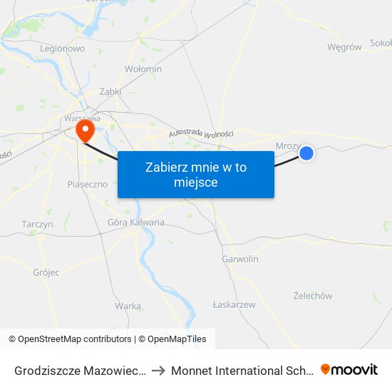 Grodziszcze Mazowieckie to Monnet International School map