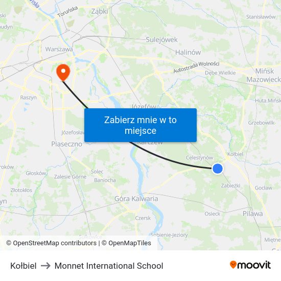 Kołbiel to Monnet International School map