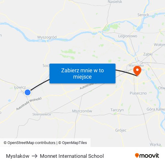 Mysłaków to Monnet International School map