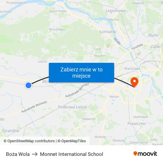 Boża Wola to Monnet International School map