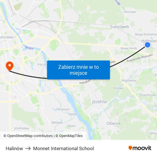 Halinów to Monnet International School map