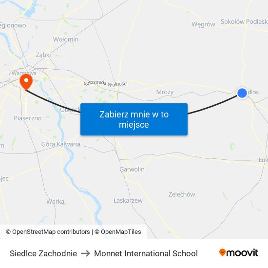 Siedlce Zachodnie to Monnet International School map