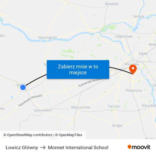 Łowicz Główny to Monnet International School map