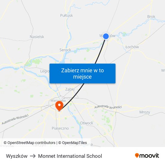 Wyszków to Monnet International School map