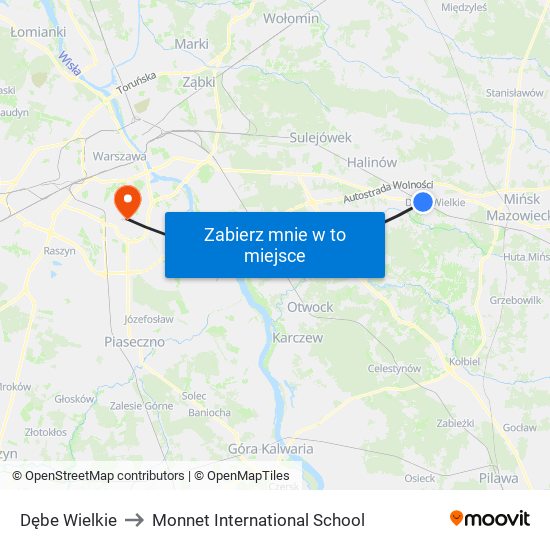 Dębe Wielkie to Monnet International School map