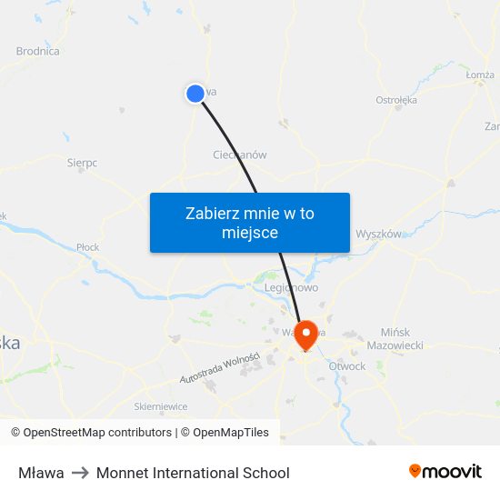 Mława to Monnet International School map