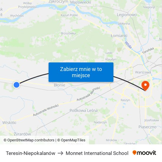 Teresin-Niepokalanów to Monnet International School map