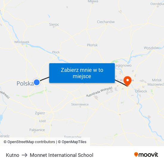 Kutno to Monnet International School map