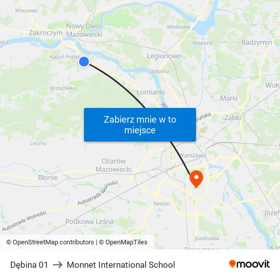 Dębina 01 to Monnet International School map