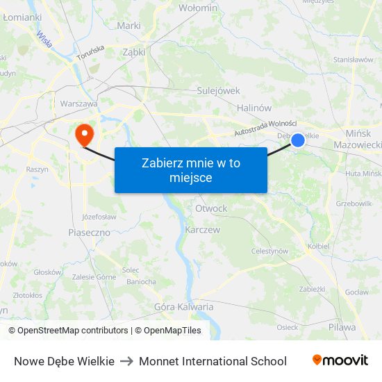 Nowe Dębe Wielkie to Monnet International School map