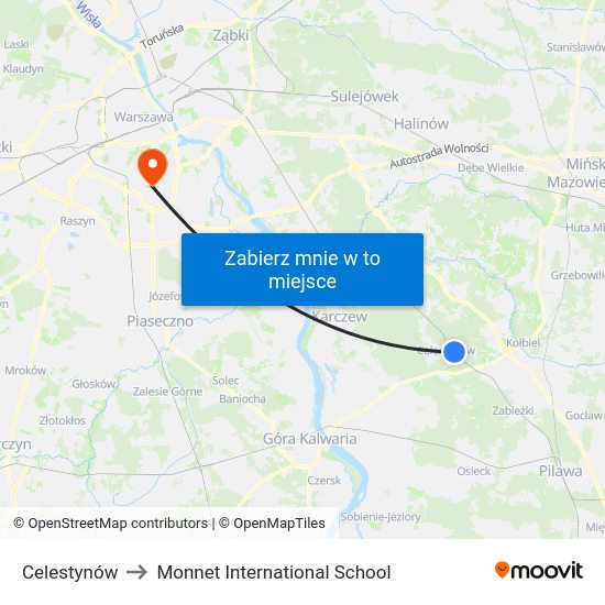 Celestynów to Monnet International School map