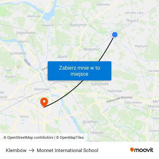 Klembów to Monnet International School map