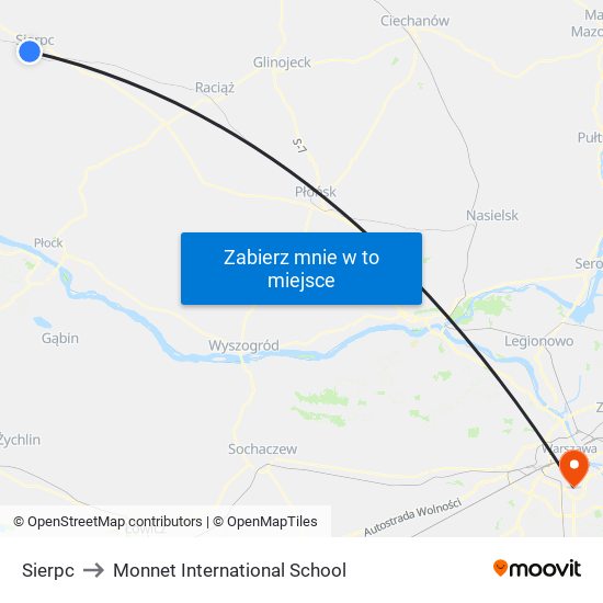 Sierpc to Monnet International School map