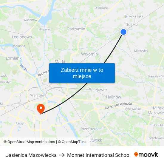 Jasienica Mazowiecka to Monnet International School map