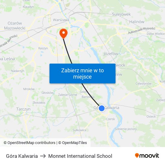 Góra Kalwaria to Monnet International School map