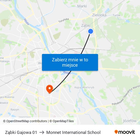 Ząbki Gajowa 01 to Monnet International School map