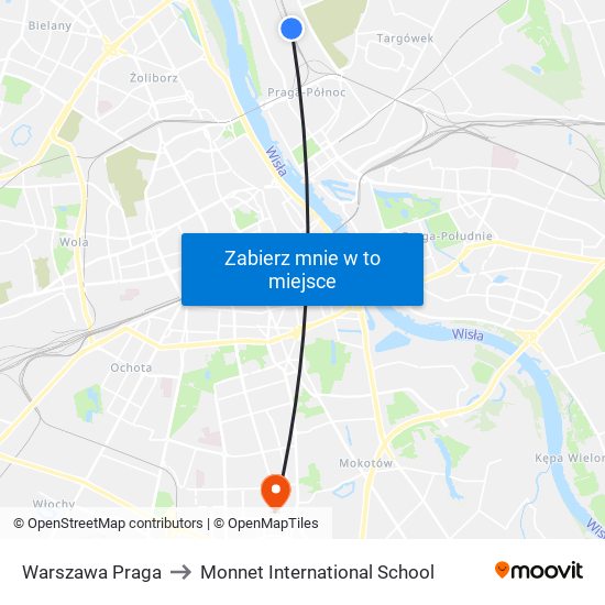 Warszawa Praga to Monnet International School map