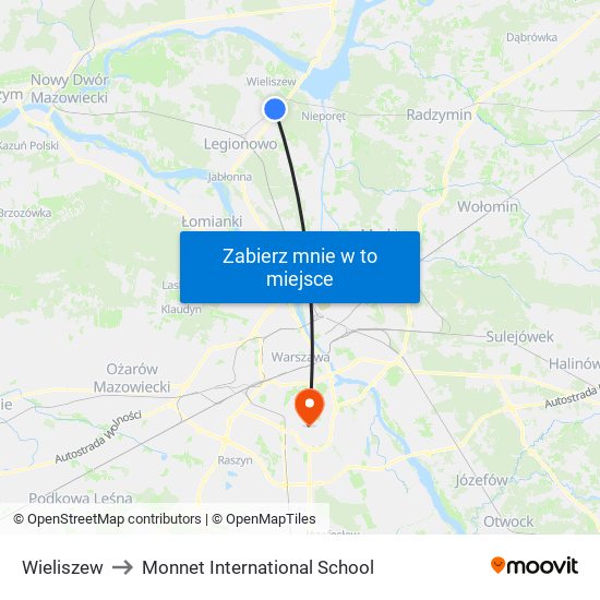 Wieliszew to Monnet International School map