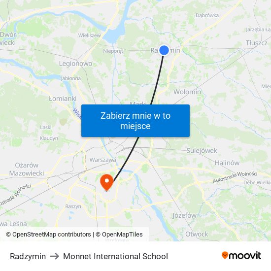 Radzymin to Monnet International School map