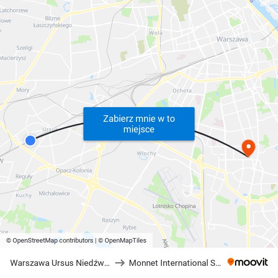 Warszawa Ursus Niedźwiadek to Monnet International School map