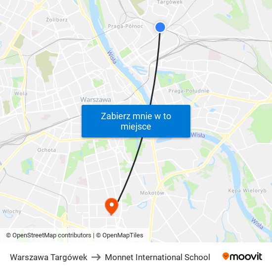 Warszawa Targówek to Monnet International School map