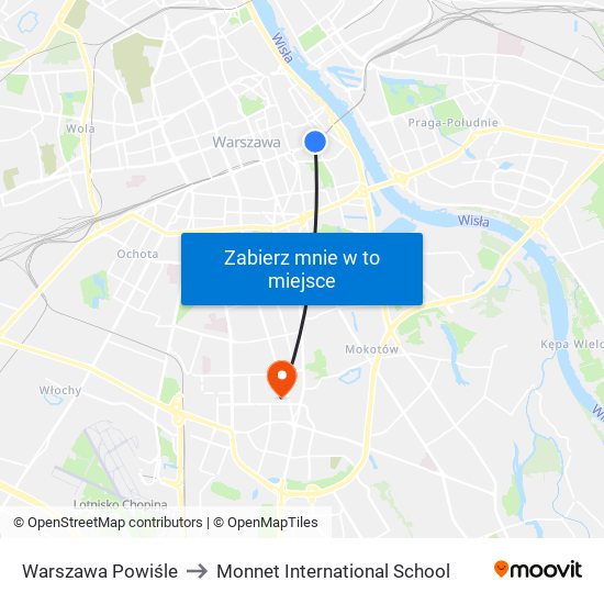 Warszawa Powiśle to Monnet International School map