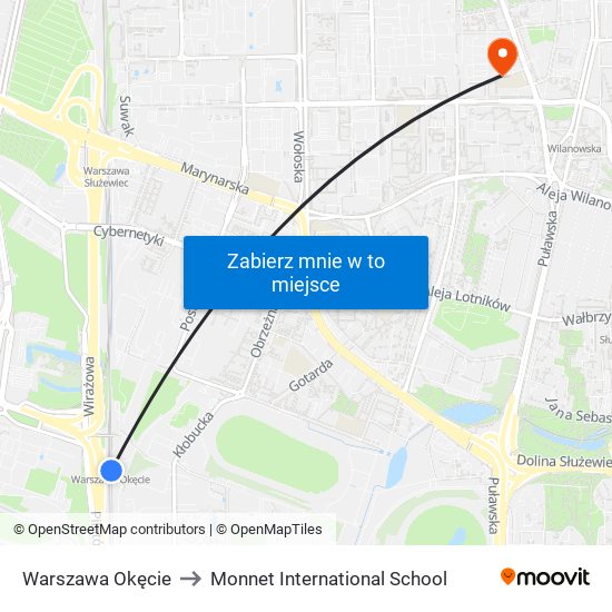 Warszawa Okęcie to Monnet International School map